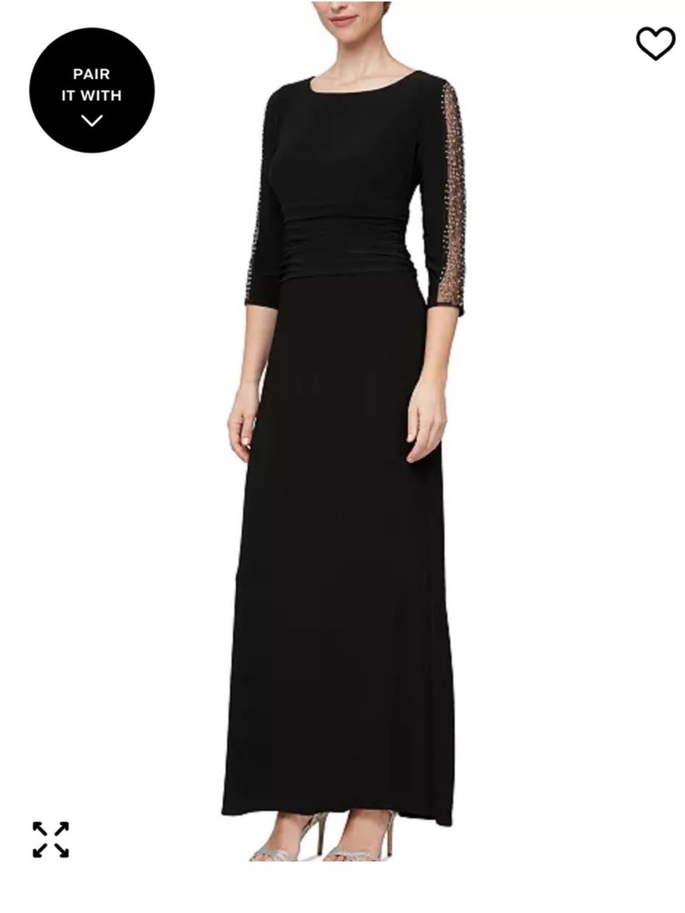 SLNY Black Maxi Evening Dress with Beaded Sleeves